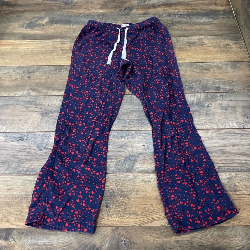 J.Crew Navy Blue Red Heart Print Cotton Pajama Pants XXS Drawstring Lounge Cozy